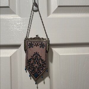Vintage Style Pink and Blue Beaded Purse